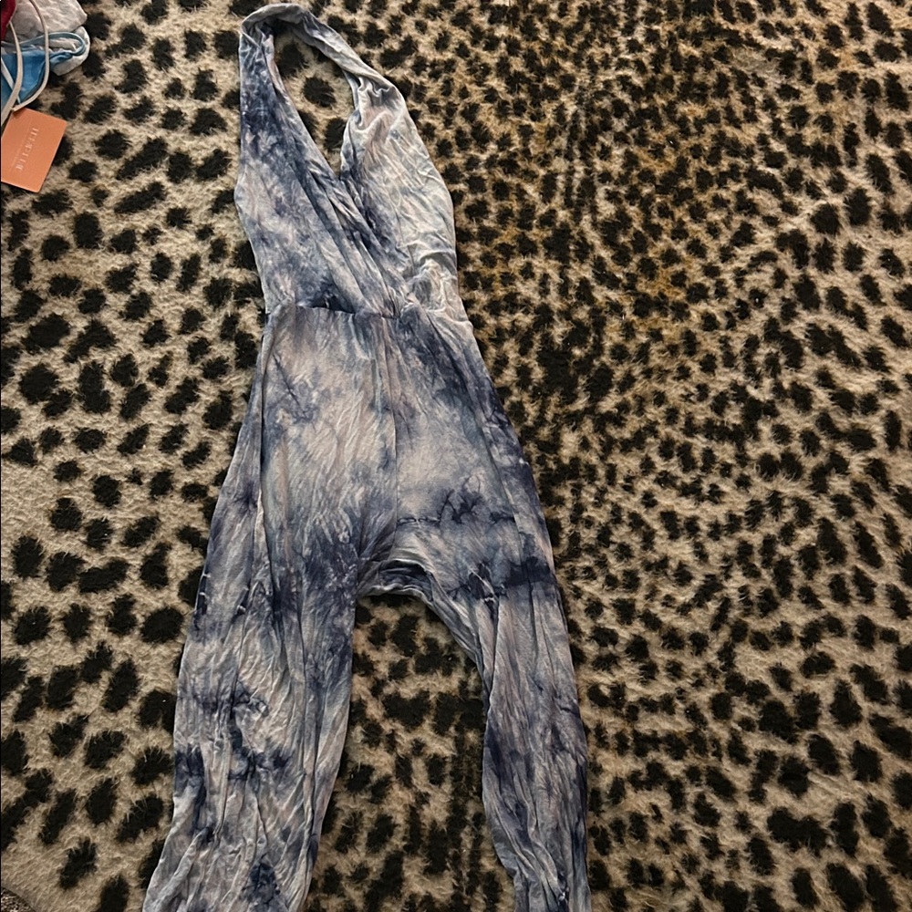 Heart Hips Blue and White Tie-Dye Jumpsuit